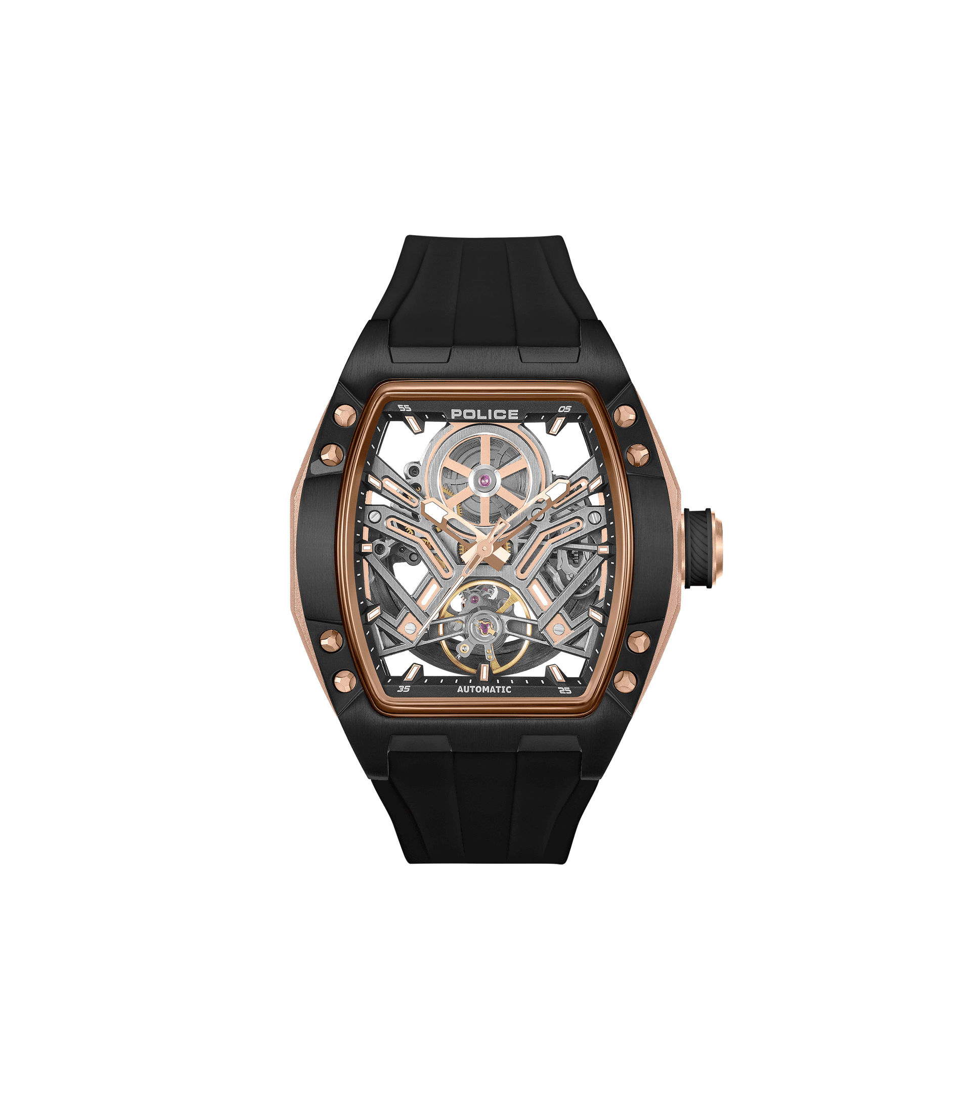 Police Tampa PEWGR0082104-SET Herrenuhr Schwarz • Automatikwerk • Skelettiertes Zifferblatt