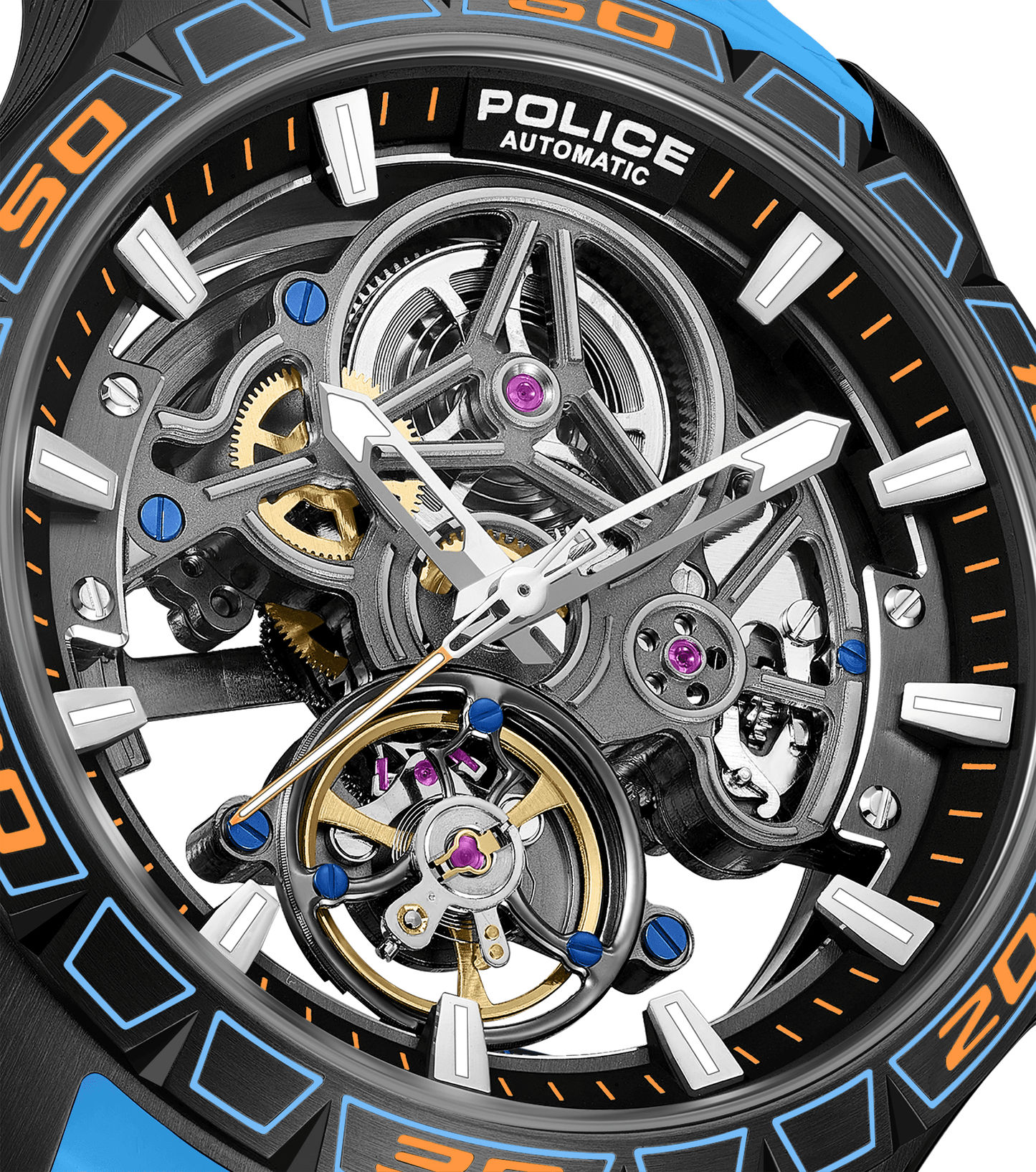 Police Spirit PEWGR0097804 Herrenuhr Blau • Automatikwerk • Skelett-Zifferblatt, Bild 4