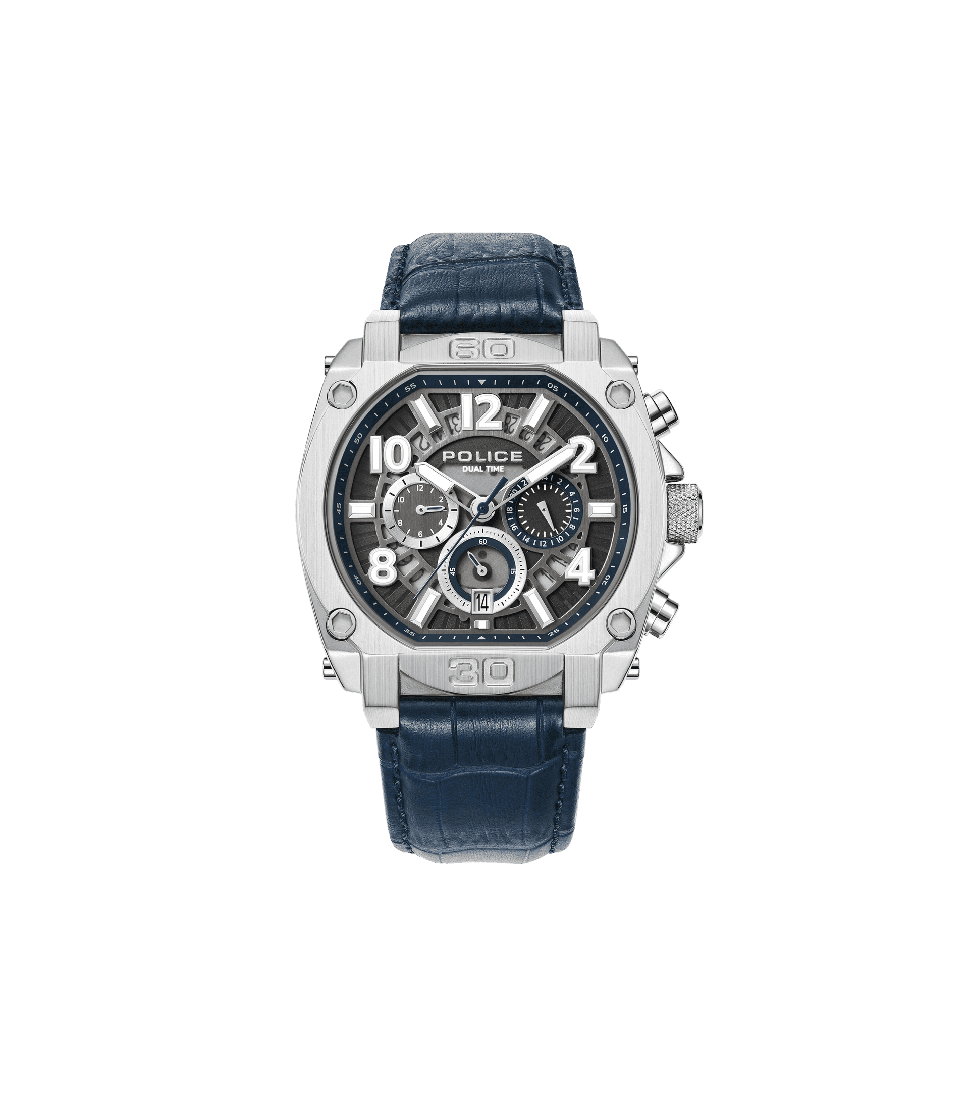 Police Norwood PEWJF0021901 Herrenuhr Blau • Dual-Time-Funktion • Transparentes Zifferblatt