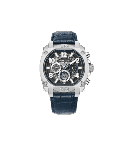 Police Norwood PEWJF0021901 Herrenuhr Blau • Dual-Time-Funktion • Transparentes Zifferblatt