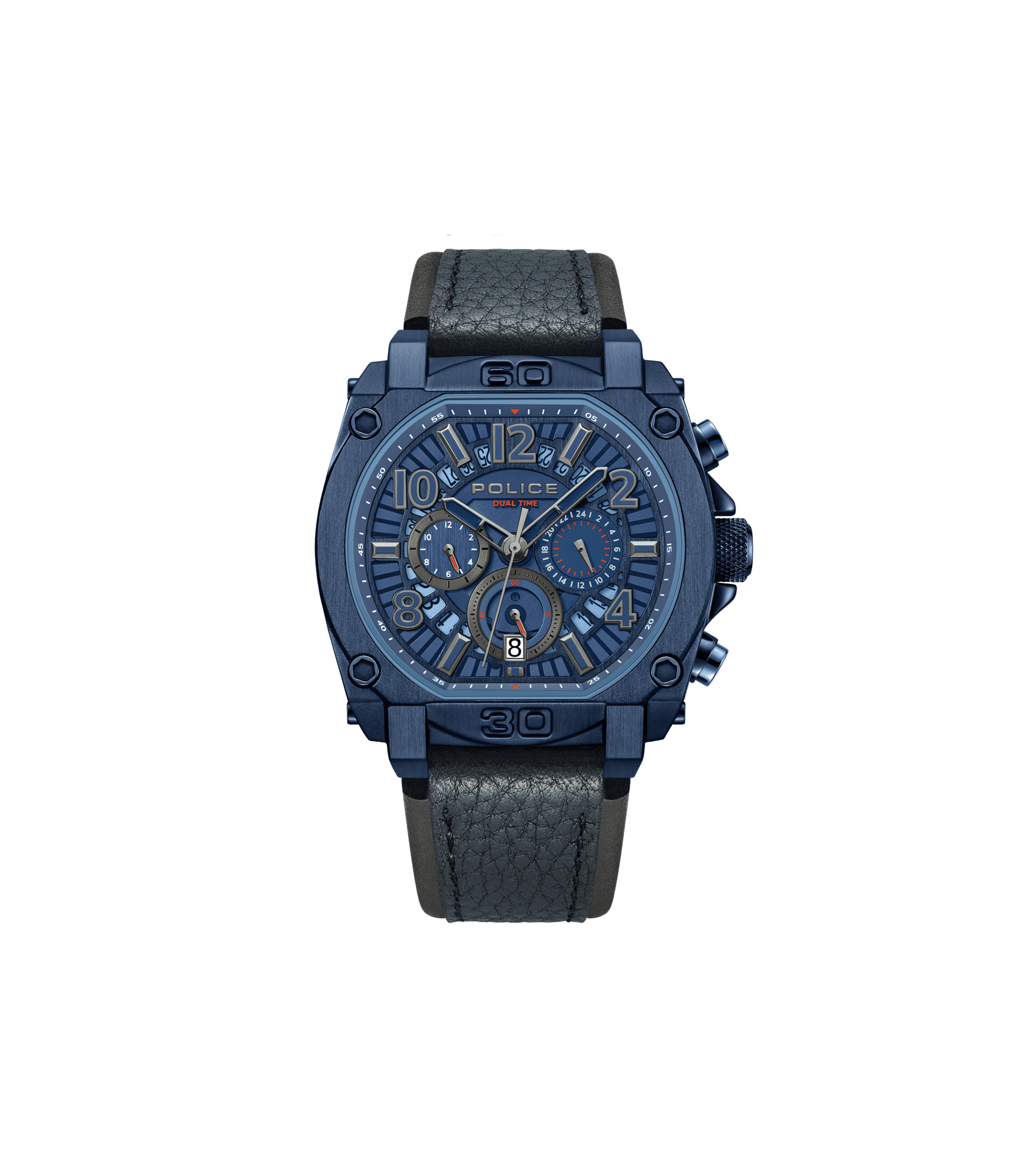 Police Norwood PEWJF0021904 Herrenuhr Blau • Dual-Time-Funktion • Blaues Leder-Armband