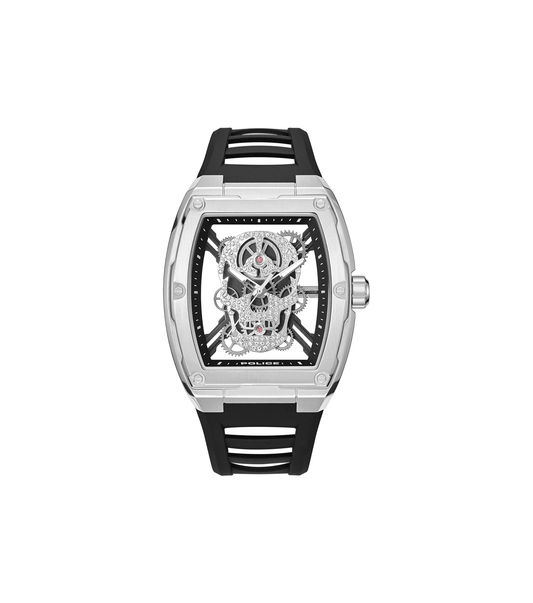 Police Cranium PEWJM0081301 Herrenuhr Schwarz • Skelettiertes Zifferblatt • Tonneau-Gehäuse