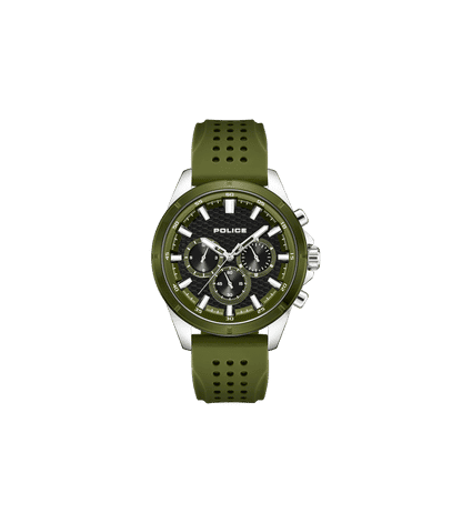 Police Motion PEWJQ2204111M Herrenuhr Oliv • Multifunction-Chronograph • Silikonarmband