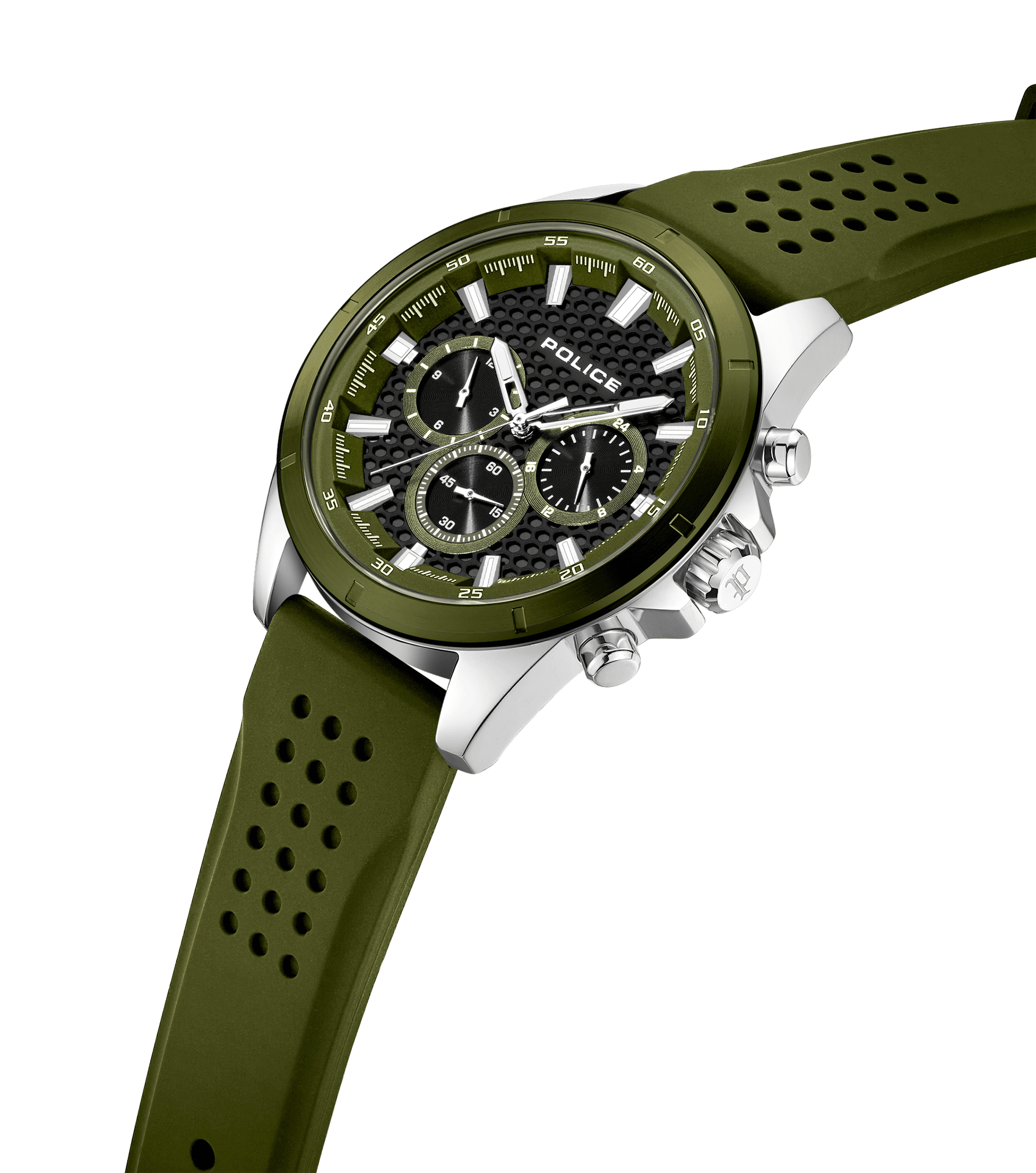 Police Motion PEWJQ2204111M Herrenuhr Oliv • Multifunction-Chronograph • Silikonarmband, Bild 2