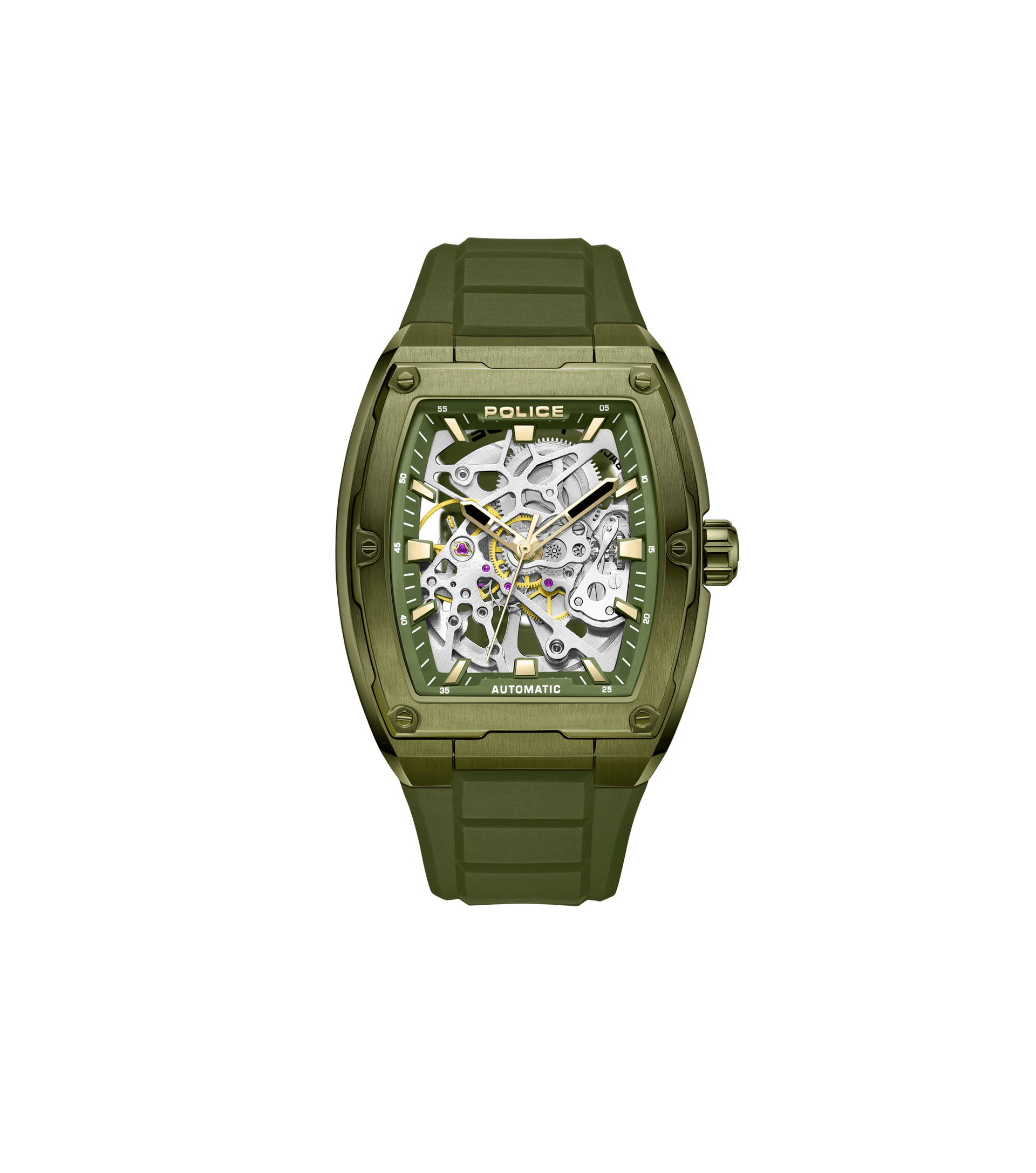Police Skeletor PEWJR0005906 Herrenuhr Grün • Automatikwerk • Skelettiertes Zifferblatt