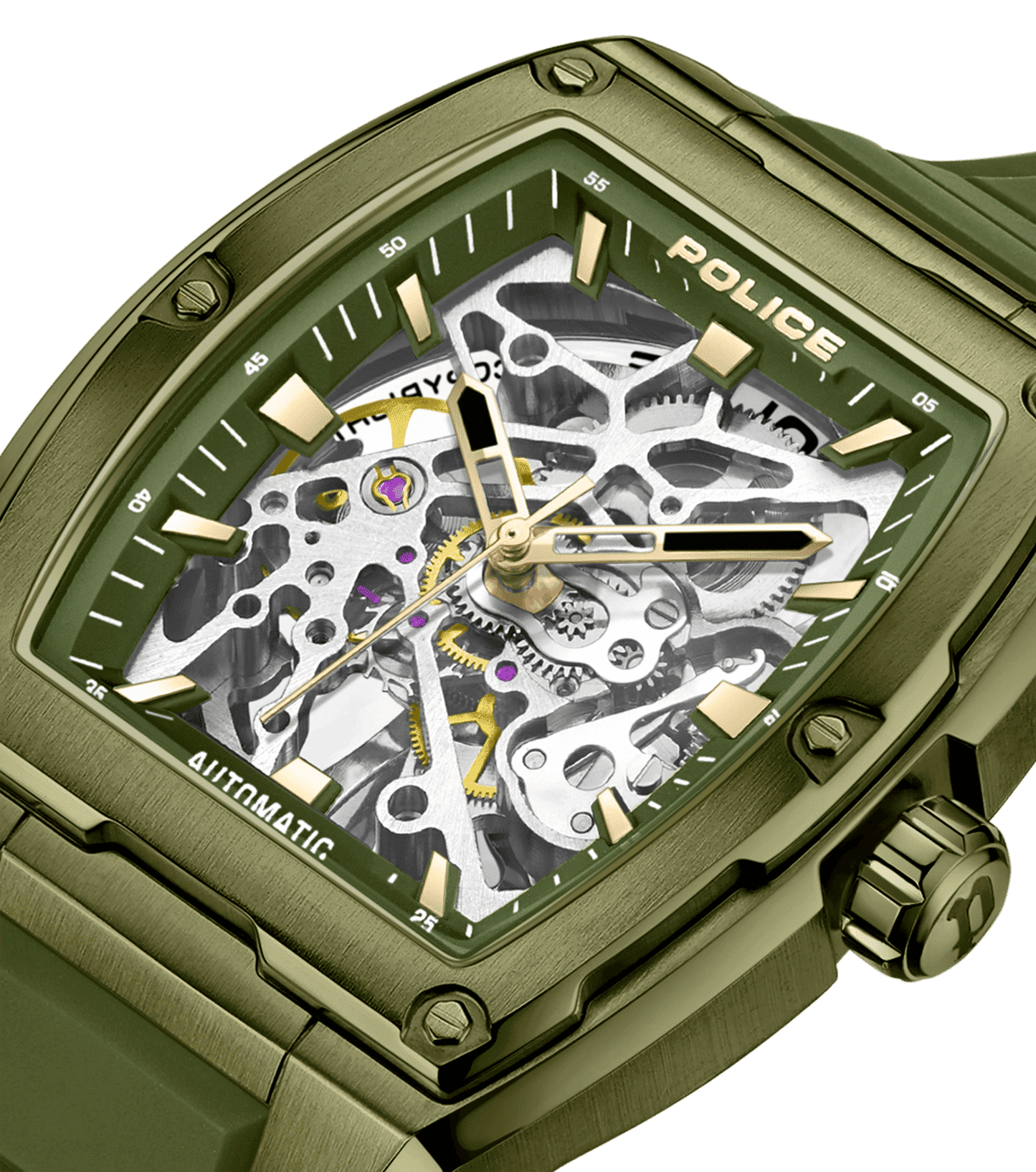 Police Skeletor PEWJR0005906 Herrenuhr Grün • Automatikwerk • Skelettiertes Zifferblatt, Bild 4