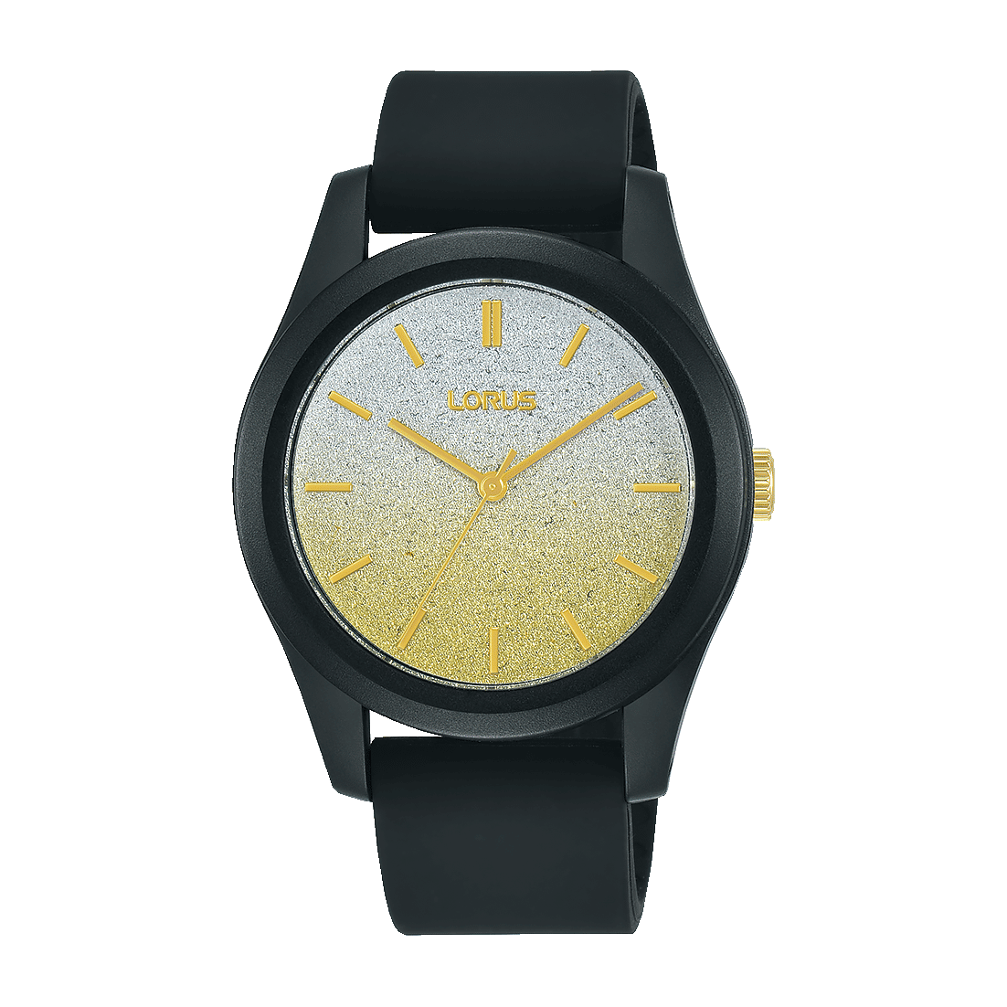 Lorus Sports RG269TX9 Damenuhr Champagner • Mineralglas • Schwarzes Silikonarmband