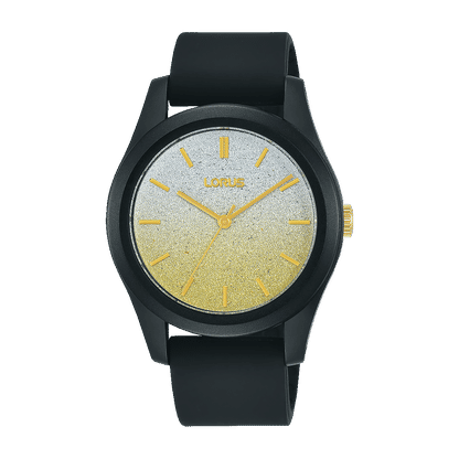 Lorus Sports RG269TX9 Damenuhr Champagner • Mineralglas • Schwarzes Silikonarmband