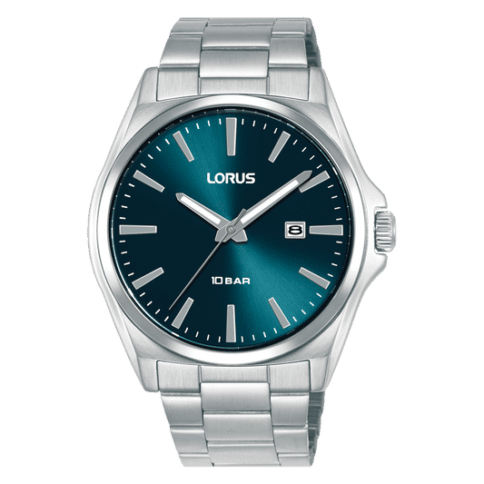 Lorus Herrenarmbanduhr mit dunkelblauem Zifferblatt und Edelstahlband, 10 Bar
