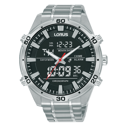 Lorus Sports RW651AX9 Herren Armbanduhr Grau • Analog-Digital Chronograph • 10 BAR Wasserdicht