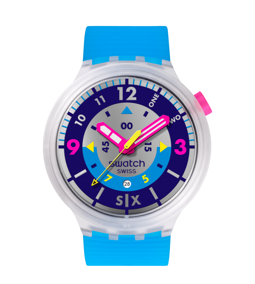 Swatch Big Bold SB01K400 Neon Hielo Armbanduhr • Big Bold Serie • Inspiriert von den 80ern