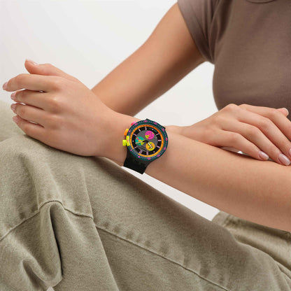 Swatch Big Bold SB02B104 Neon Seppia Armbanduhr Schwarz • Retro Chronograph • Leuchtzeiger, Bild 2