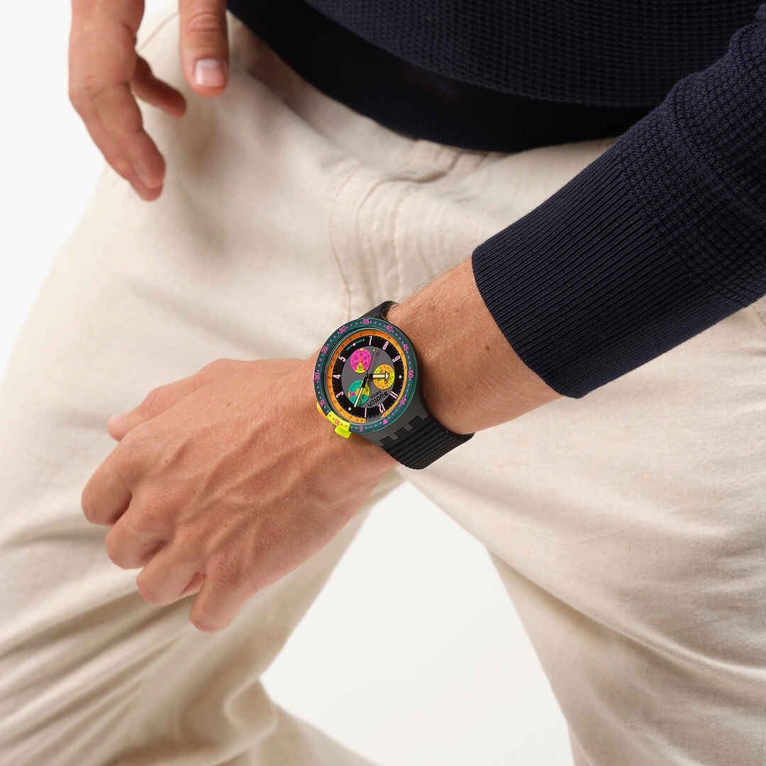 Swatch Big Bold SB02B104 Neon Seppia Armbanduhr Schwarz • Retro Chronograph • Leuchtzeiger, Bild 7