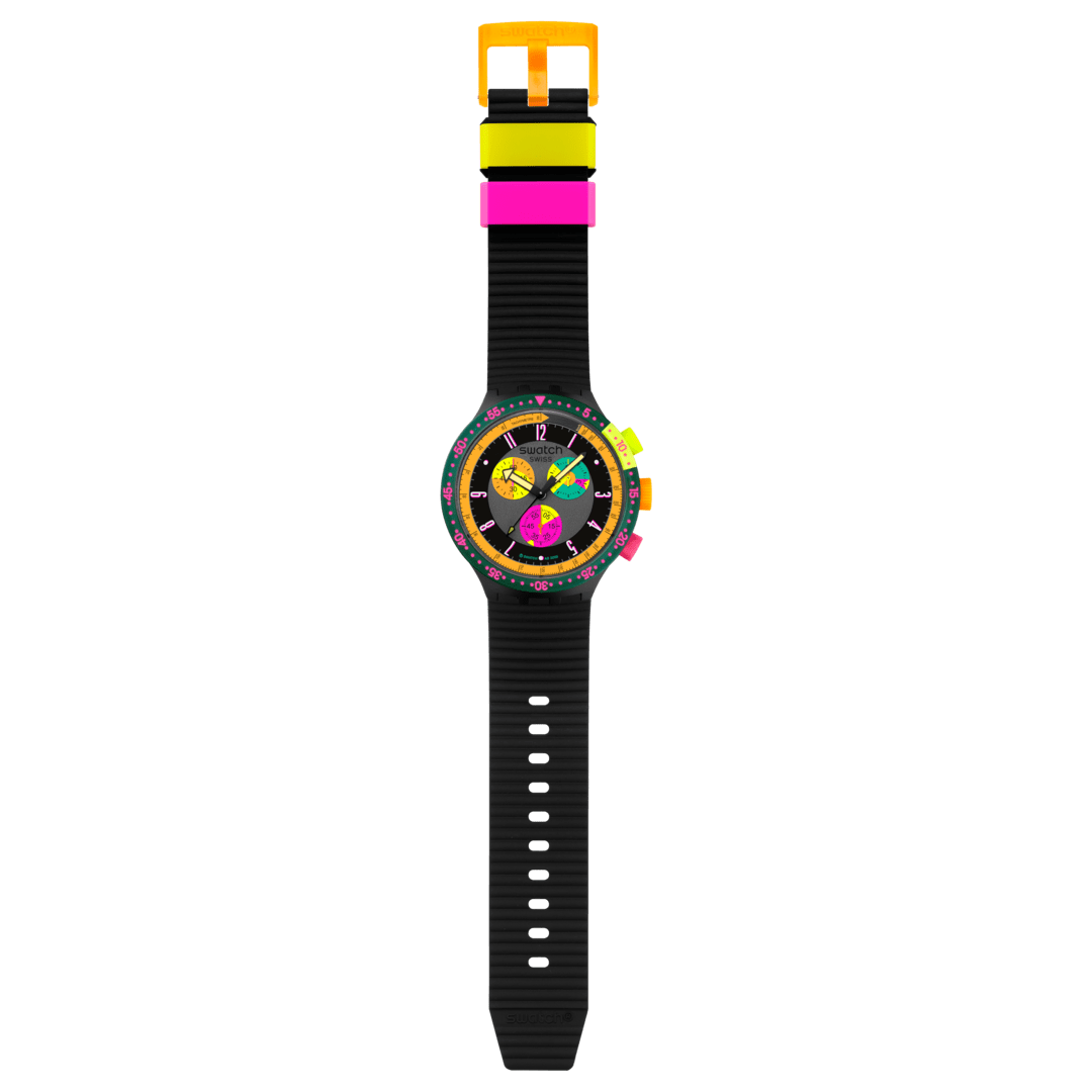 Swatch Big Bold SB02B104 Neon Seppia Armbanduhr Schwarz • Retro Chronograph • Leuchtzeiger, Bild 4