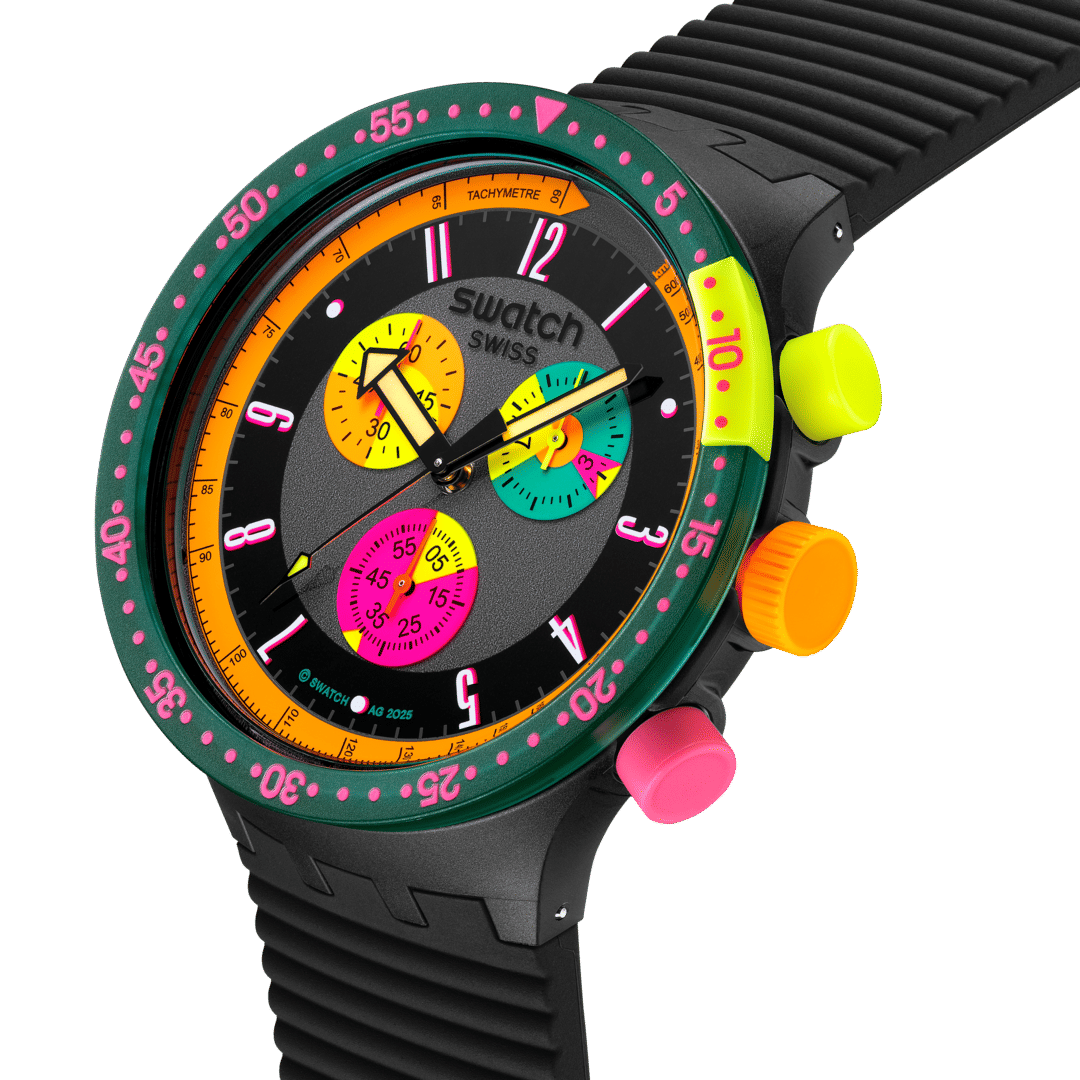 Swatch Big Bold SB02B104 Neon Seppia Armbanduhr Schwarz • Retro Chronograph • Leuchtzeiger, Bild 3