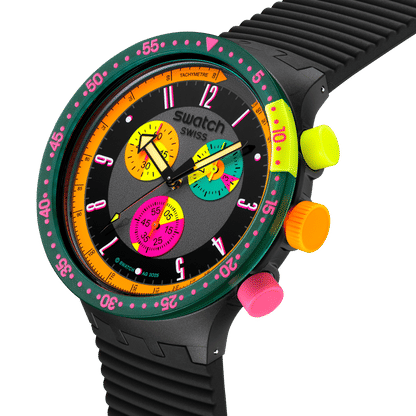 Swatch Big Bold SB02B104 Neon Seppia Armbanduhr Schwarz • Retro Chronograph • Leuchtzeiger, Bild 3
