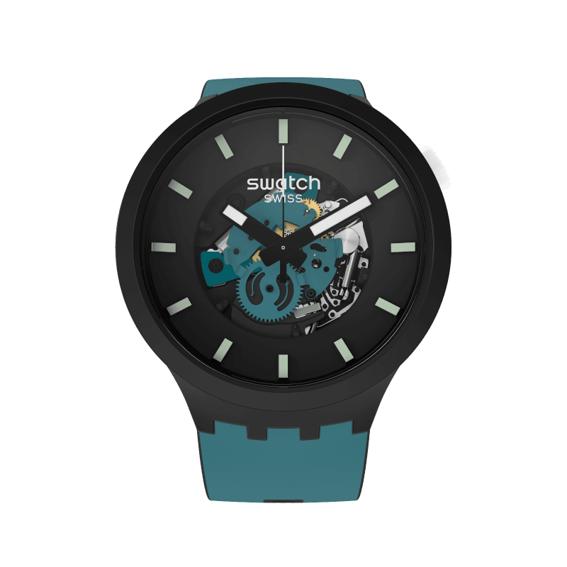 Swatch Big Bold SB03B107 Night Trip Herrenuhr • Markantes Kunststoffgehäuse • Großes Bold-Zifferblatt