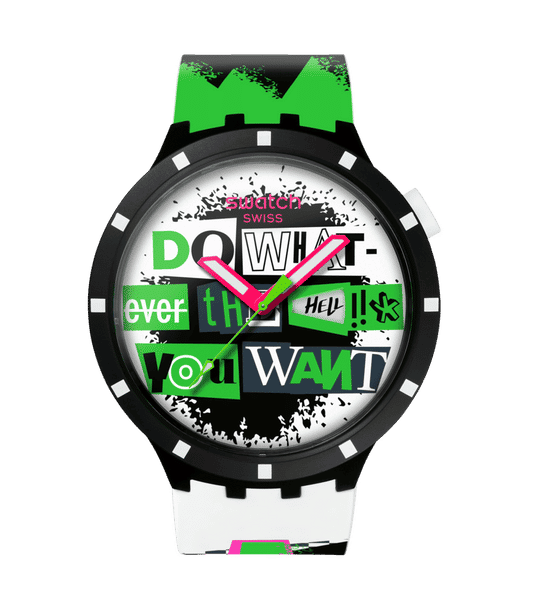 Swatch Big Bold SB03B701 Lash Out Armbanduhr Schwarz • Bioceramic-Gehäuse • Leuchtzeiger