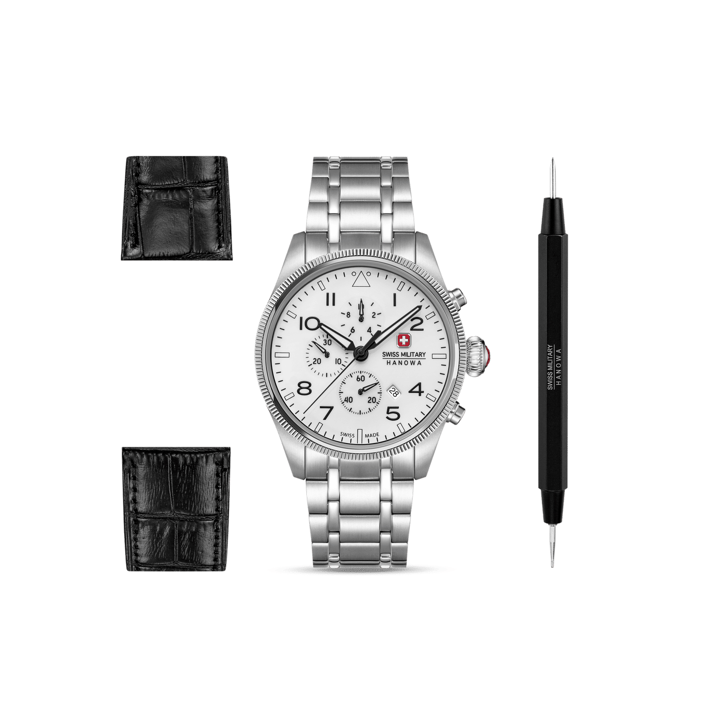 Swiss Military Hanowa Thunderbolt SMWGI0005701-SET Herrenuhr Weiß • Saphirglas • Chronograph Set 10 ATM