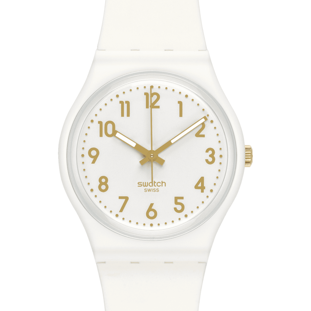 Swatch Originals Medium SO28W106-S14 Armbanduhr Weiß • Minimalistisches Design • Vergoldete Zeiger und Ziffern, Bild 2
