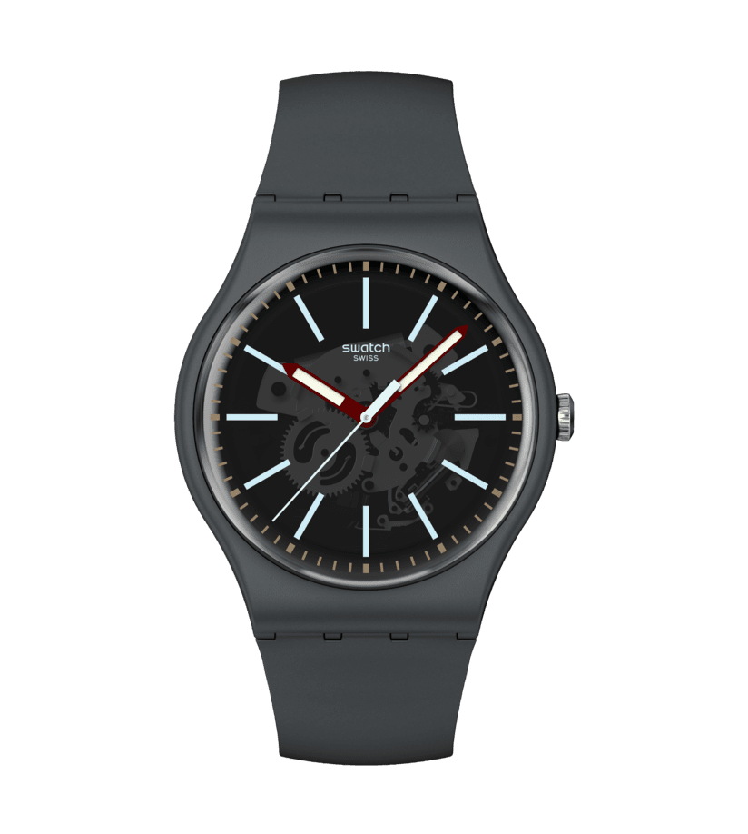 Swatch Originals Large SO29A101 Cobblestone Street Armbanduhr Dunkelgrau • Biosourced Gehäuse • Leuchtzeiger