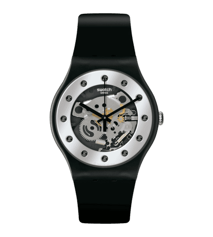 Swatch Originals Large SO29B109 Armbanduhr Schwarz • Biosourced-Gehäuse • Sichtfenster auf das Werk