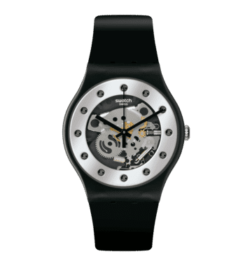 Swatch Originals Large SO29B109 Armbanduhr Schwarz • Biosourced-Gehäuse • Sichtfenster auf das Werk, Bild 8