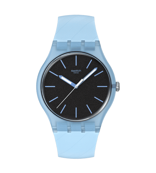 Swatch Originals Large SO29L101 Armbanduhr Hellblau • Leuchtzeiger • Biosourced-Gehäuse