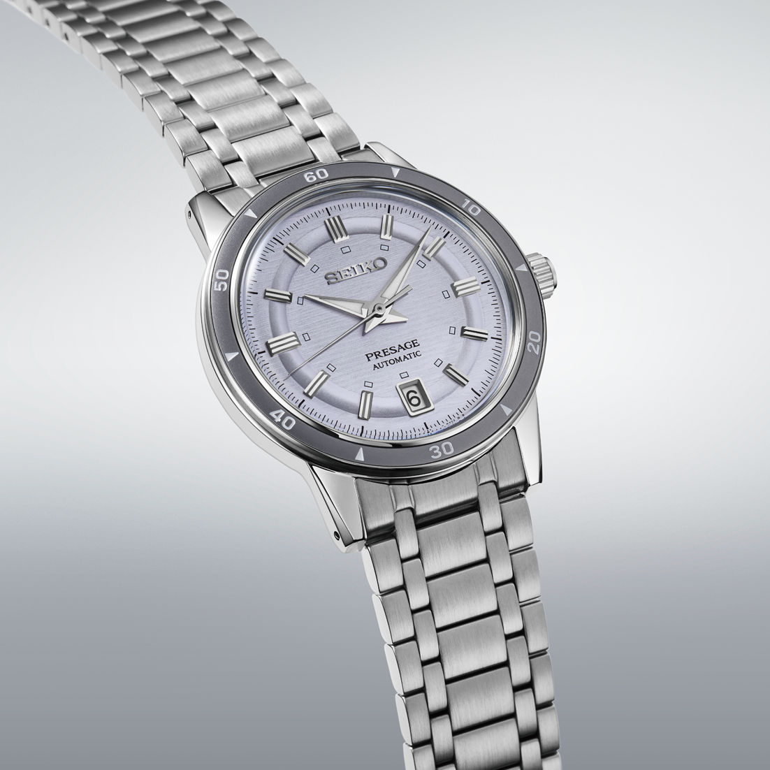 Seiko SRPL73J1 Herrenuhr Presage Style60's Automatik Silber • Automatikwerk Kaliber 4R35 • Sichtboden mit Verschraubung