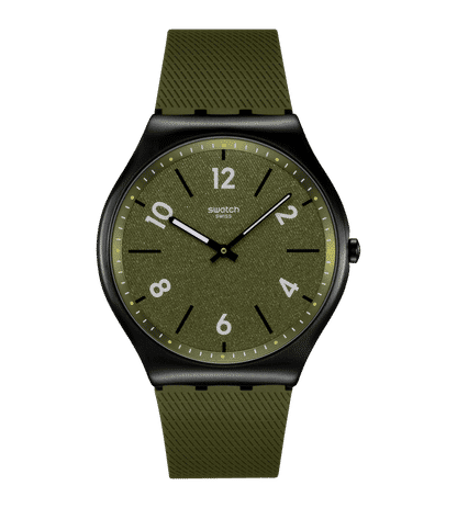 Swatch New Skin Irony SS07B115 Damen Armbanduhr Dunkelgrün • Leuchtzeigerzeiger • Ultraflach