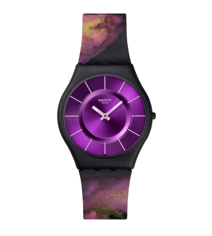 Swatch Skin SS08B106 Paradise Bloom Damenuhr Lila • Biosourced Gehäuse • Leuchtzähler