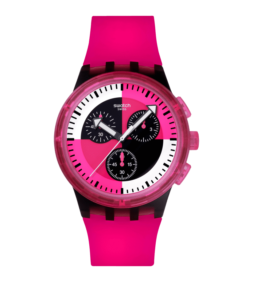 Swatch New Chrono Plastic SUSB110 Armbanduhr Fuchsia • Chronograph • Leuchtzeiger