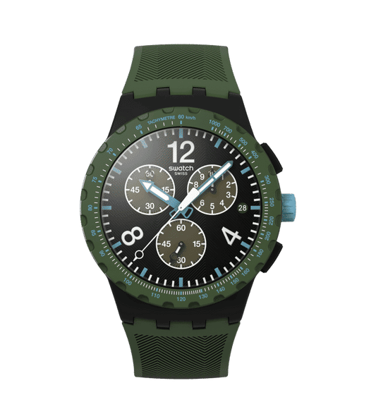 Swatch New Chrono Plastic SUSB421 Herren Armbanduhr Oliv • Chronograph • Leuchtmasse