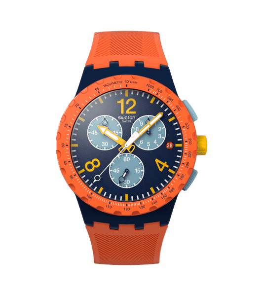 Swatch CAMO FLASH SUSI400 Herren Armbanduhr Dunkelblau • Chronograph mit Leuchtzeiger • Datumsanzeige bei 3 Uhr