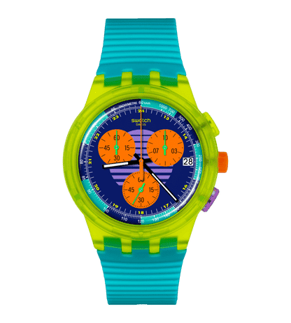 Swatch Neon Wave SUSJ404 Herren Armbanduhr Gelb • Chronograph • Leuchtzeiger