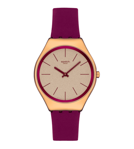 Swatch Skin Irony SYXG131 Damen Armbanduhr Alpine Berry • Ultra-dünnes Edelstahlgehäuse • Quarzwerk