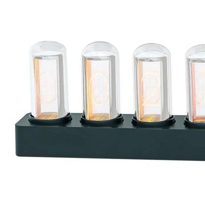 Reloj de mesa Retro Nixie con 4 tubos de vidrio, pantalla amarillo cálido, base verde oscuro