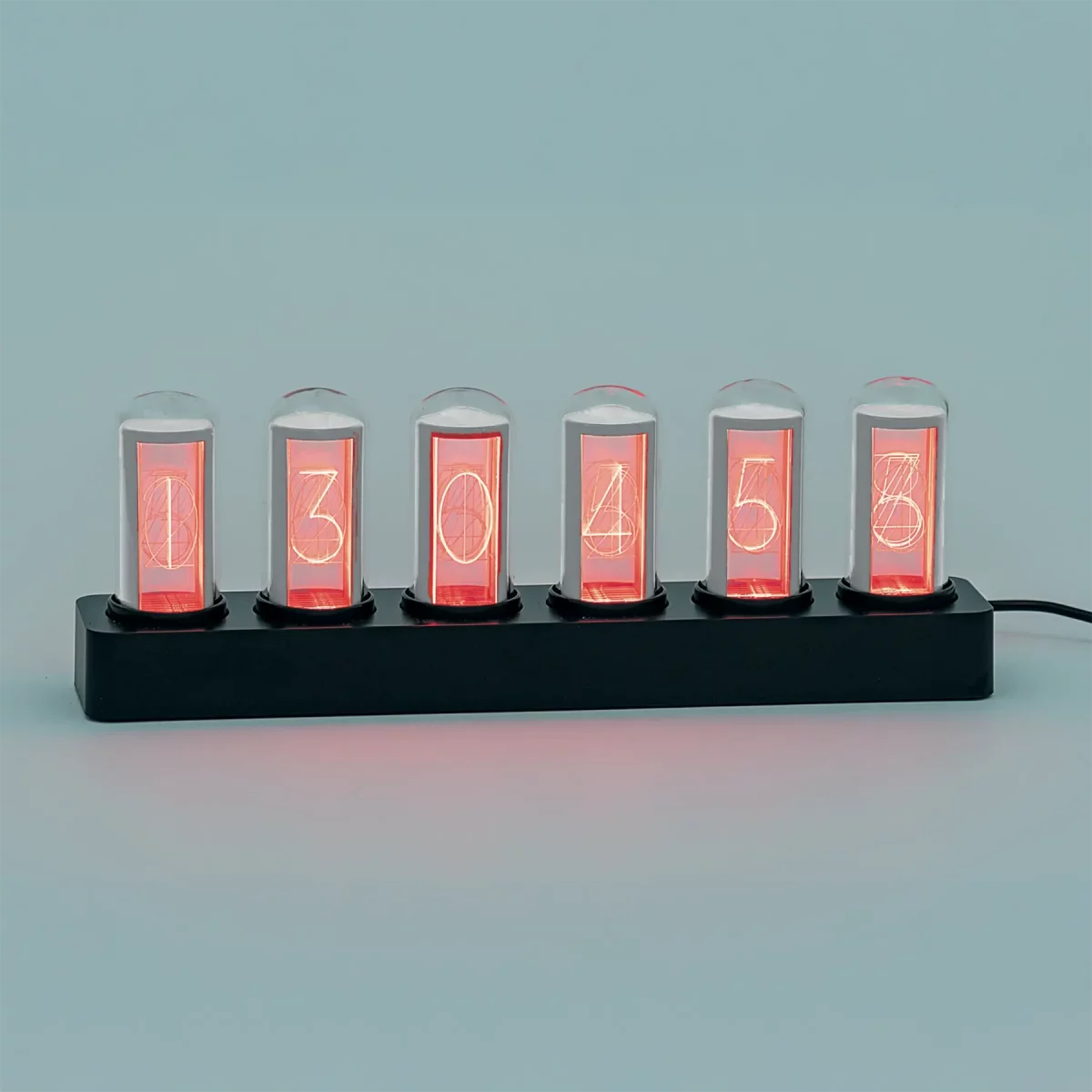 Reloj de mesa Retro Nixie con 6 tubos de cristal con indicadores luminosos rojos, base verde oscuro