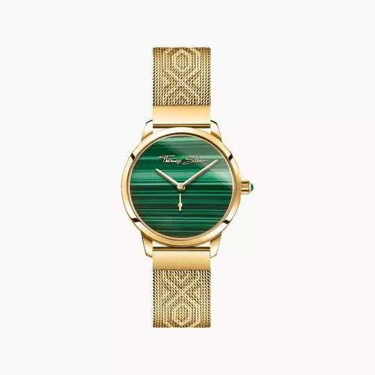 Thomas Sabo WA0365-264-211 Garden Spirit Malachit Damenuhr Gelbgold • Echtes Malachit-Zifferblatt • Milanaise-Armband