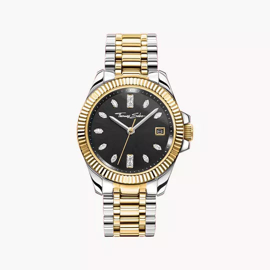 Thomas Sabo WA0370-291-203 Damen Armbanduhr Bicolor • Zirkonia-Steinbesatz • Mineralglas mit Saphirbeschichtung
