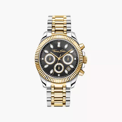 Thomas Sabo Divine Chrono WA0398-291-201 Damen Armbanduhr Schwarz-Gelbgold • Chronograph mit Zirkonia-Indizes • Mineralglas