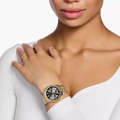 Thomas Sabo Divine Chrono WA0398-291-201 Damen Armbanduhr Schwarz-Gelbgold • Chronograph mit Zirkonia-Indizes • Mineralglas