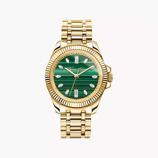 Thomas Sabo Divine Jewellery Stone WA0436 Damenuhr Goldfarben • Malachit-Zifferblatt mit Zirkonia-Indizes •