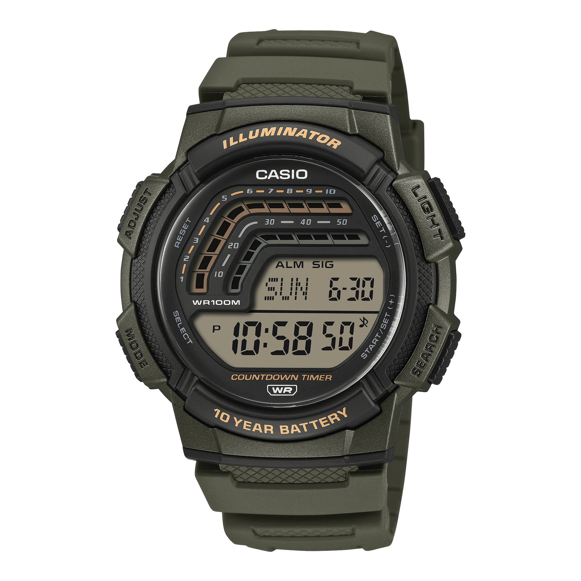 Casio WS-1800-3AVEF Timeless Herren Digitaluhr Khaki • 10-Bar-Wasserschutz • 10-Jahre-Batterie, Bild 2