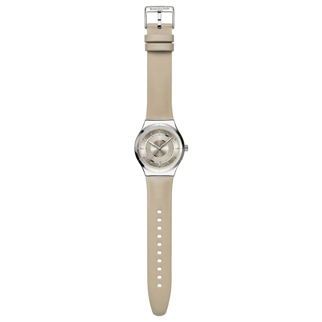 Swatch Sistem51 Irony YIS434 Armbanduhr Taupe • Automatikwerk mit 90 h Gangreserve • Datum bei 6 Uhr, Bild 4
