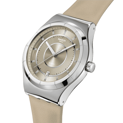 Swatch Sistem51 Irony YIS434 Armbanduhr Taupe • Automatikwerk mit 90 h Gangreserve • Datum bei 6 Uhr, Bild 3