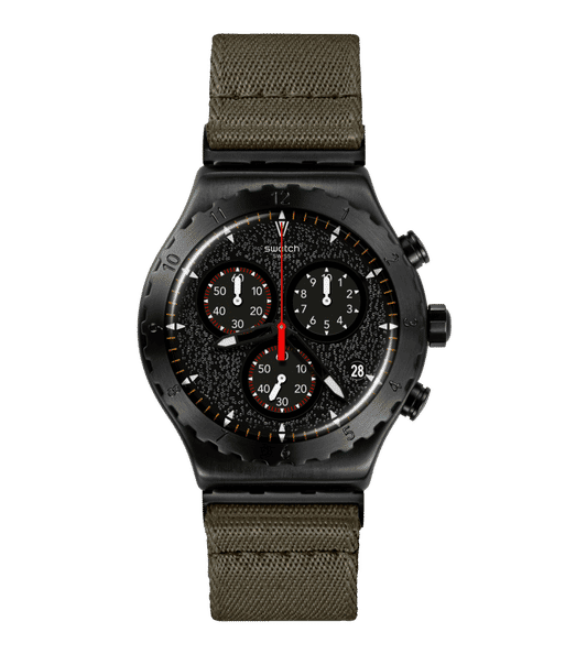 Swatch Irony Chrono New YVB416 Herren Armbanduhr Khaki • Chronograph • Leuchtzeiger und Leuchtindizes