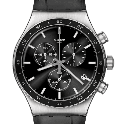 Swatch Irony Chrono New YVS495 Herren Armbanduhr Schwarz • Chronograph • Alligator-Lederarmband, Bild 3
