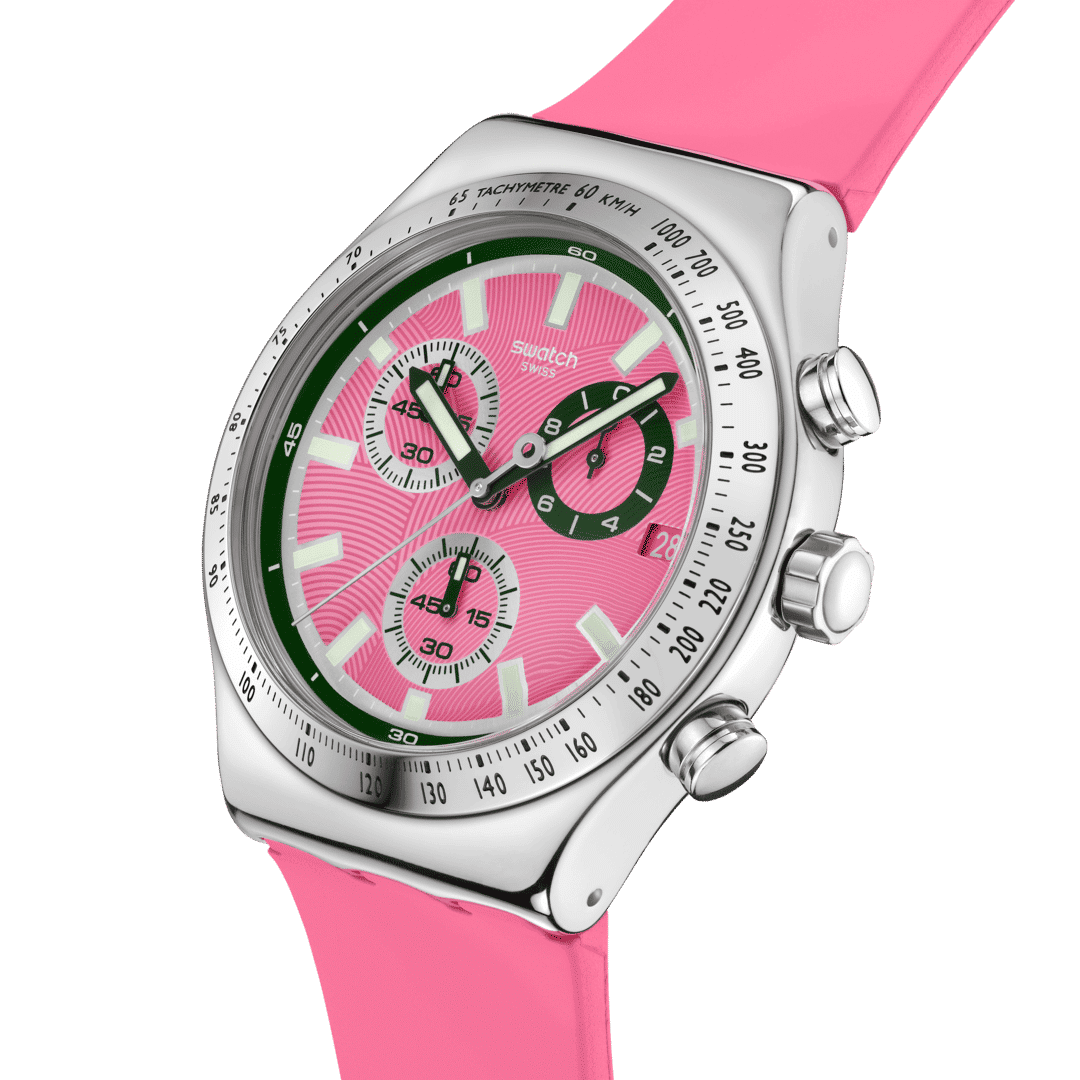 Swatch Irony Chrono New YVS538 Damenuhr Rosa • Leuchtzeiger & Leuchtindizes • Tachymeter-Lünette, Bild 3