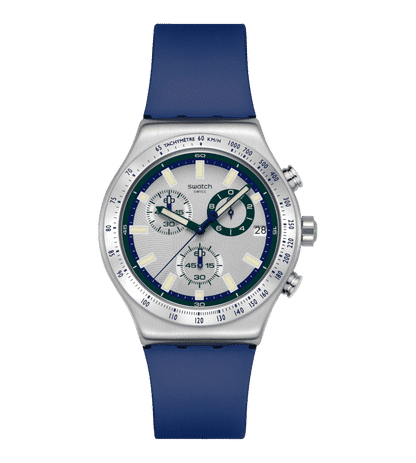 Swatch Irony Chrono New YVS539 Herren Armbanduhr Silber • Tachymeter-Lünette • Leuchtzeiger